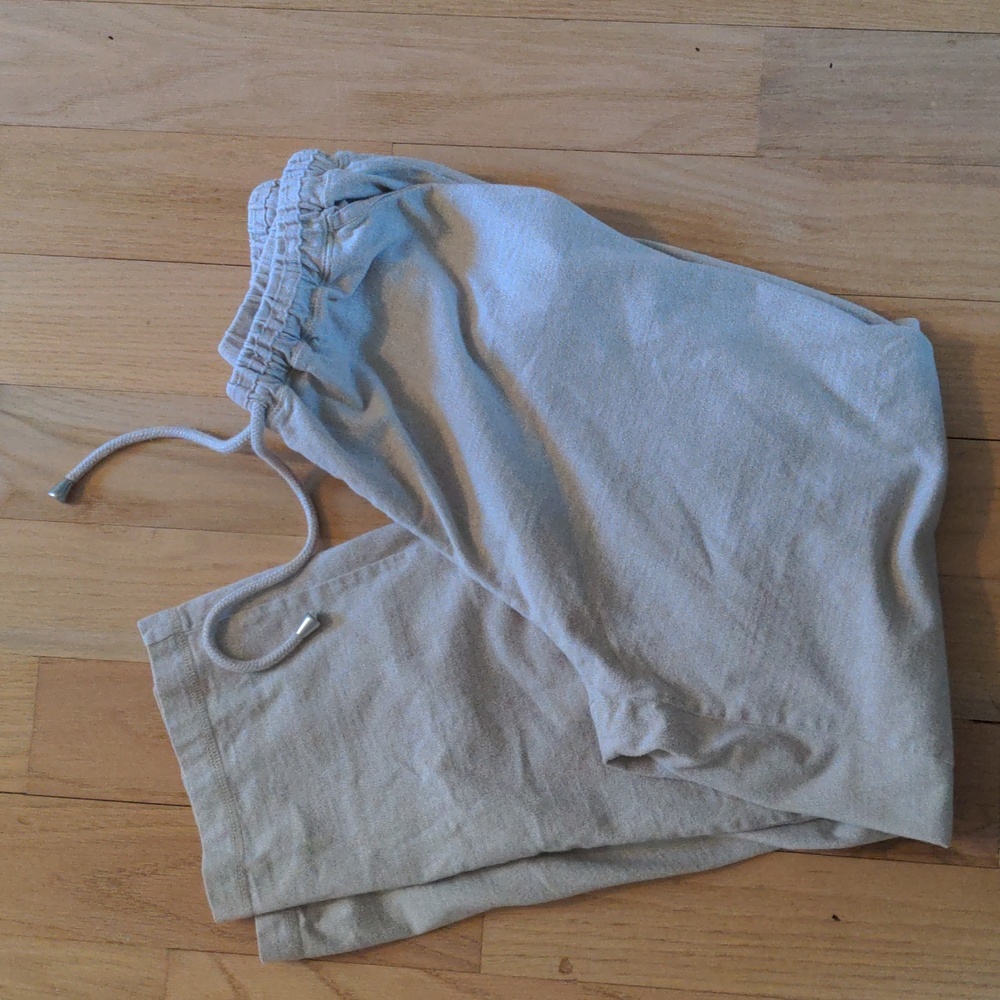 Liz Claiborne Petite Size M 100% Cotton Tan Pants with Drawstring Elastic Waist